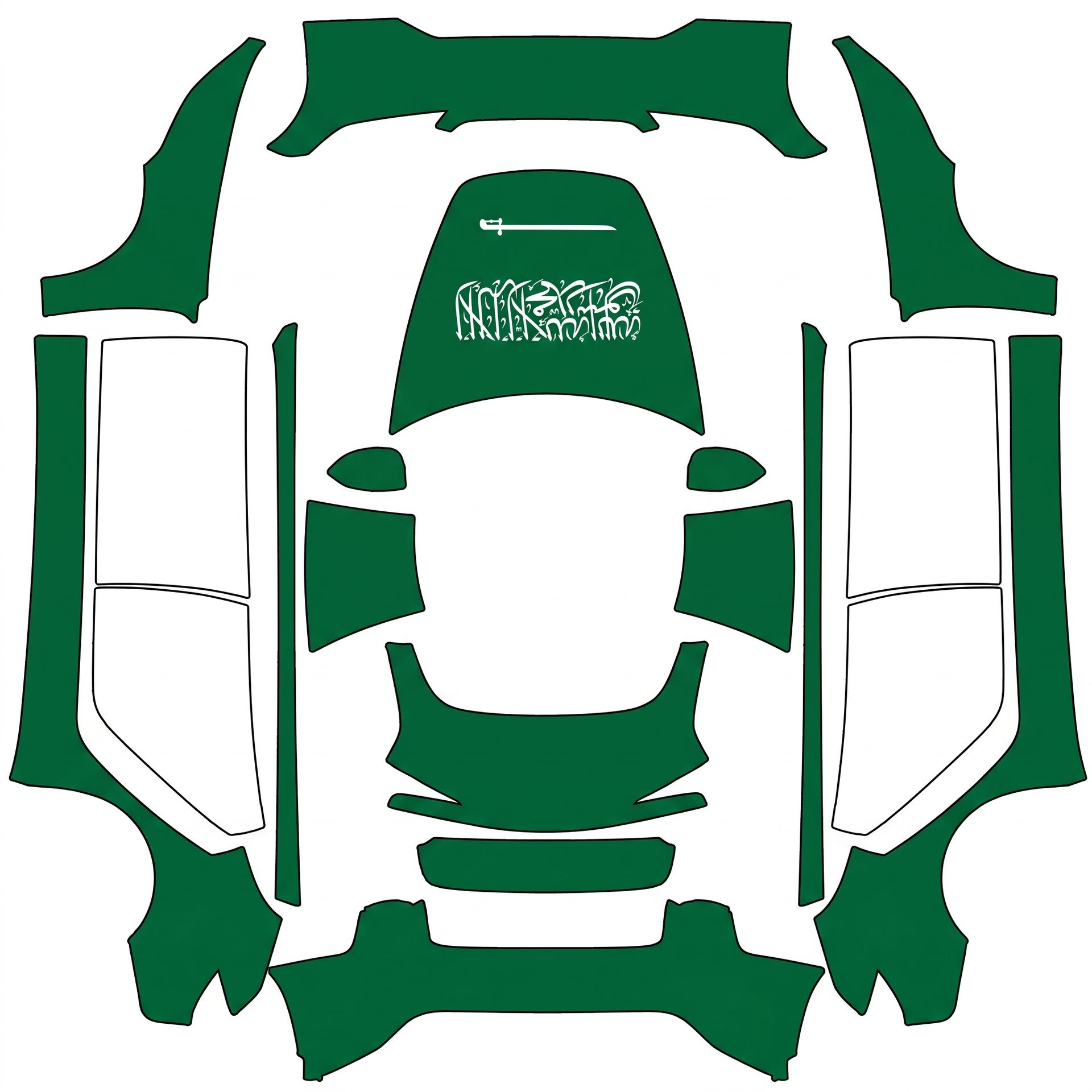 Saudi flag green base color, the flag — AI wrap design for a Model 3 (2024+ Performance)