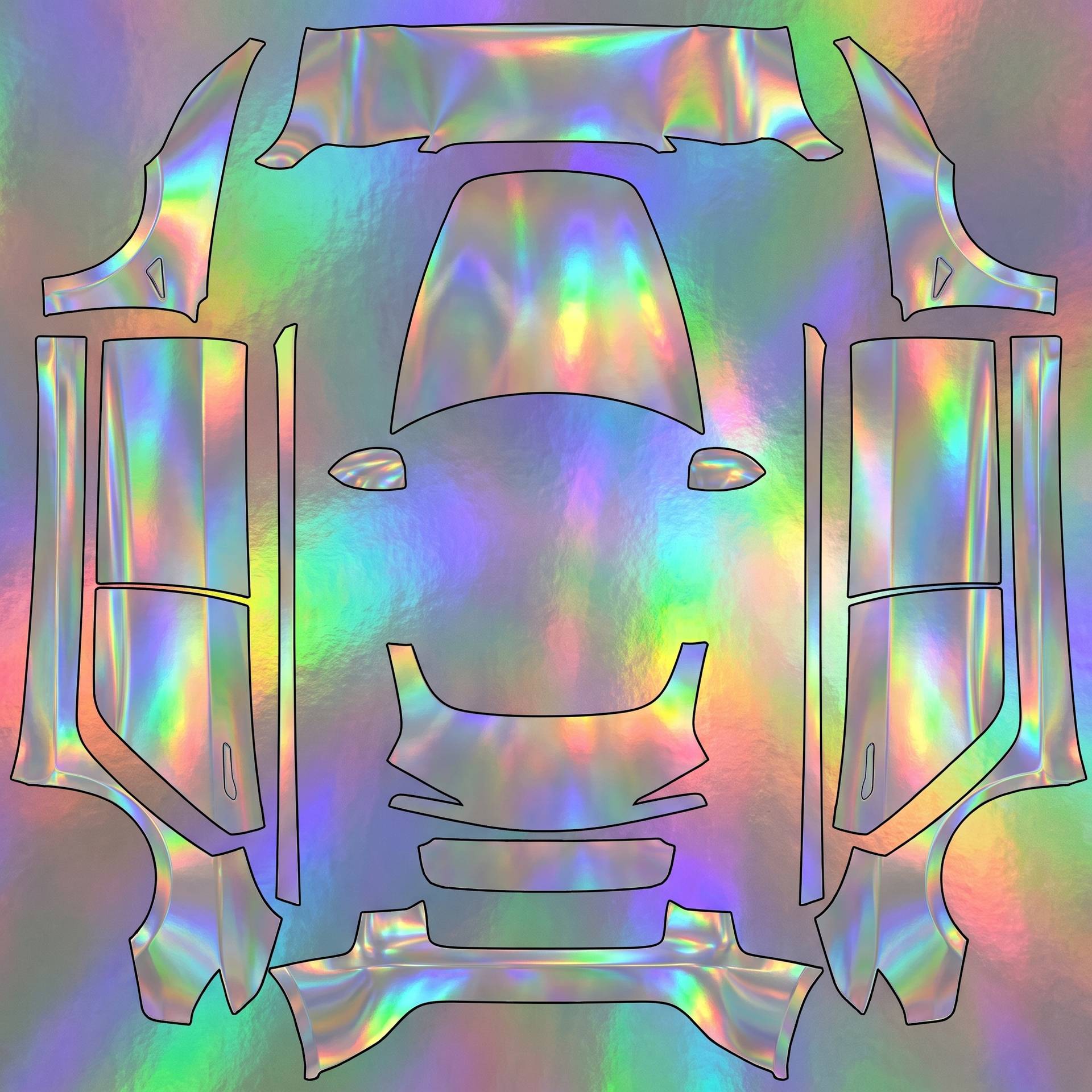 Holographic iridescent shimmer — AI wrap design for a Model 3 (2024+ Base)