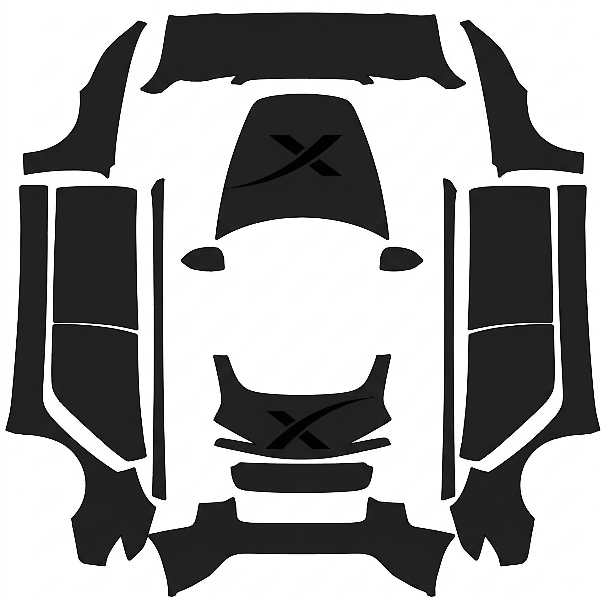 Matte black space x logo on hood and trunj — AI wrap design for a Model 3 (2024+ Base)