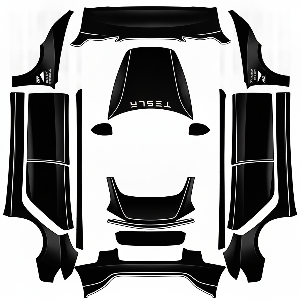 Apply the white wrap/decal details — AI wrap design for a Model 3 (2024+ Base)