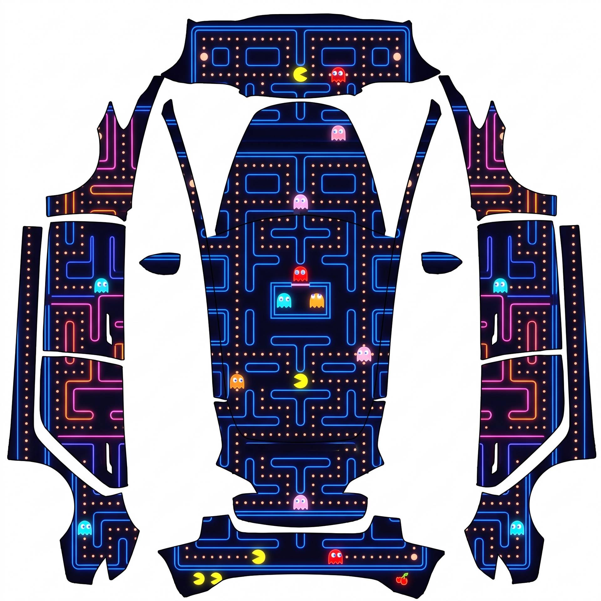Pac-Man arcade neon maze — AI wrap design for a Model 3