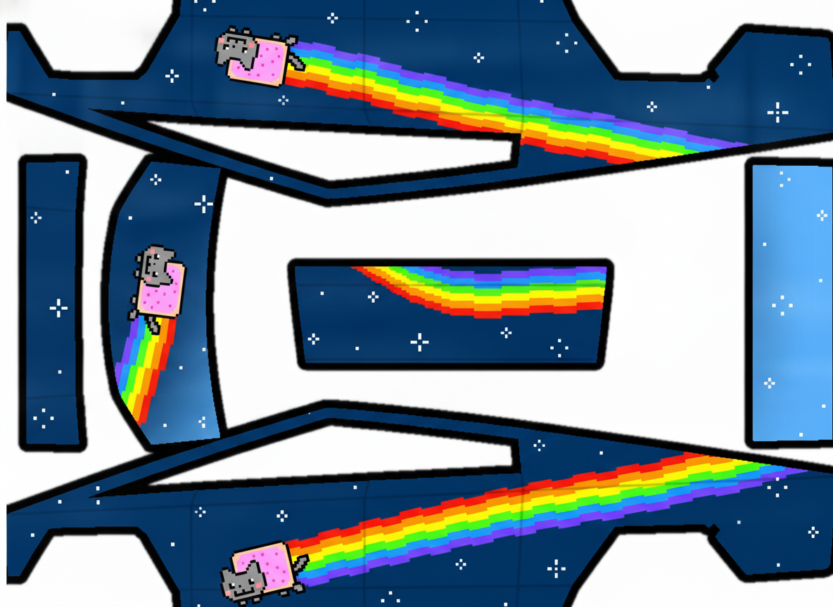 NYAN Cat on the side of the panels — AI wrap design for a Cybertruck