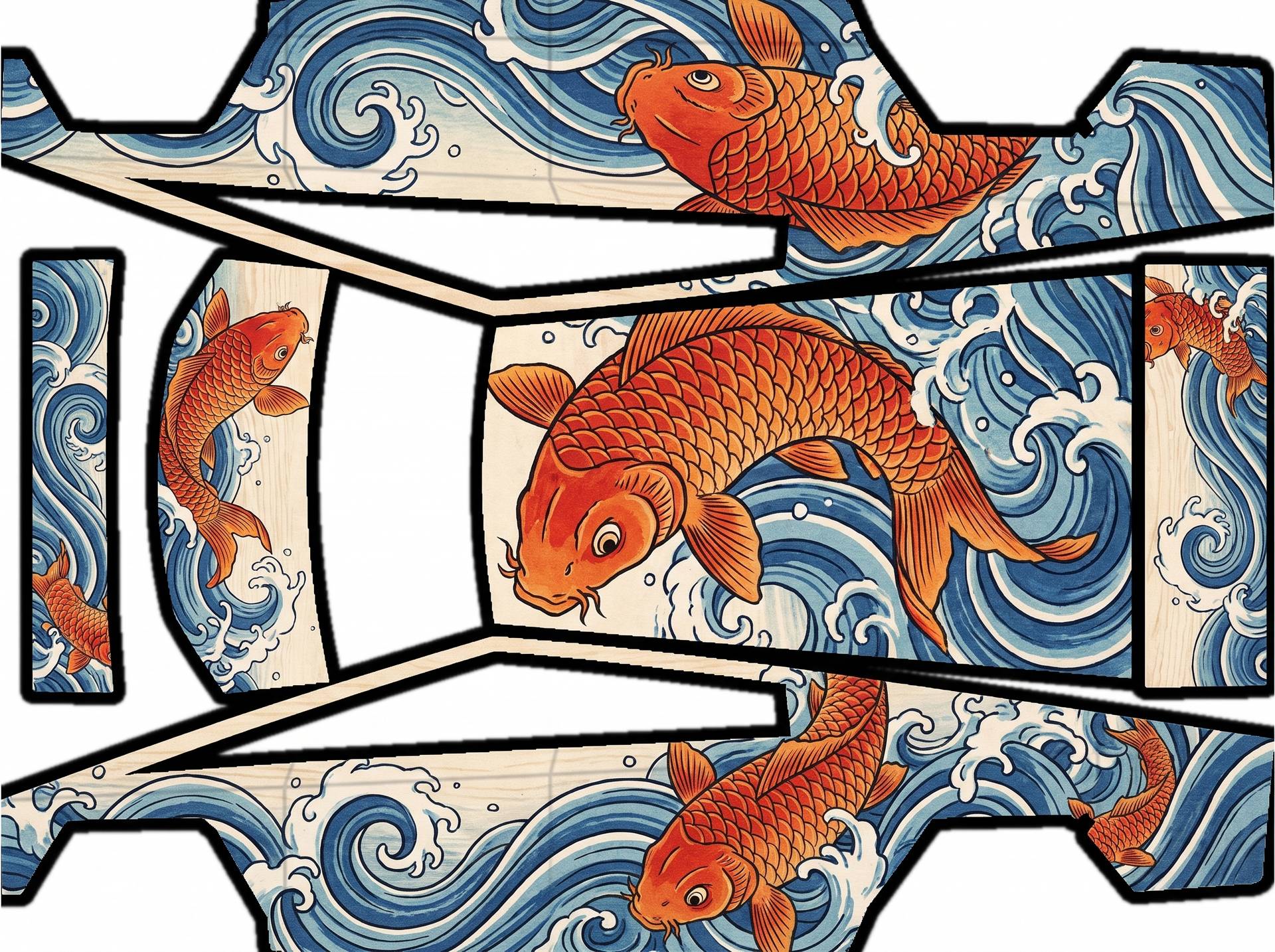 Koi fish and waves, ukiyo-e woodblock style — AI wrap design for a Cybertruck