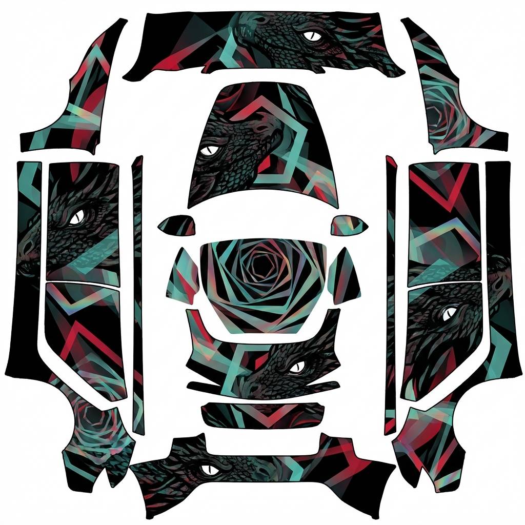 White eyes black dragon theme — AI wrap design for a Model 3 (2024+ Base)
