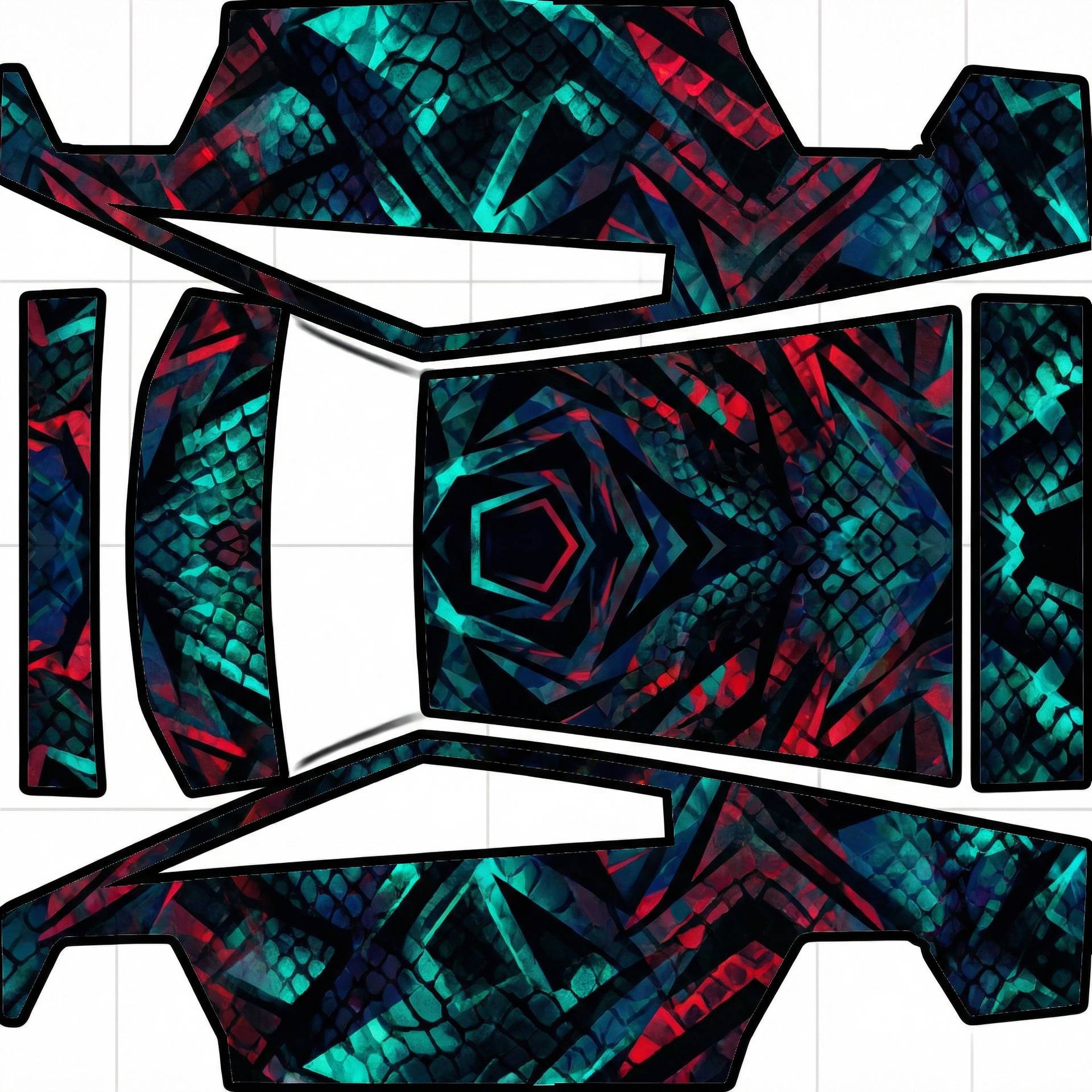 White eyes black dragon theme — AI wrap design for a Cybertruck
