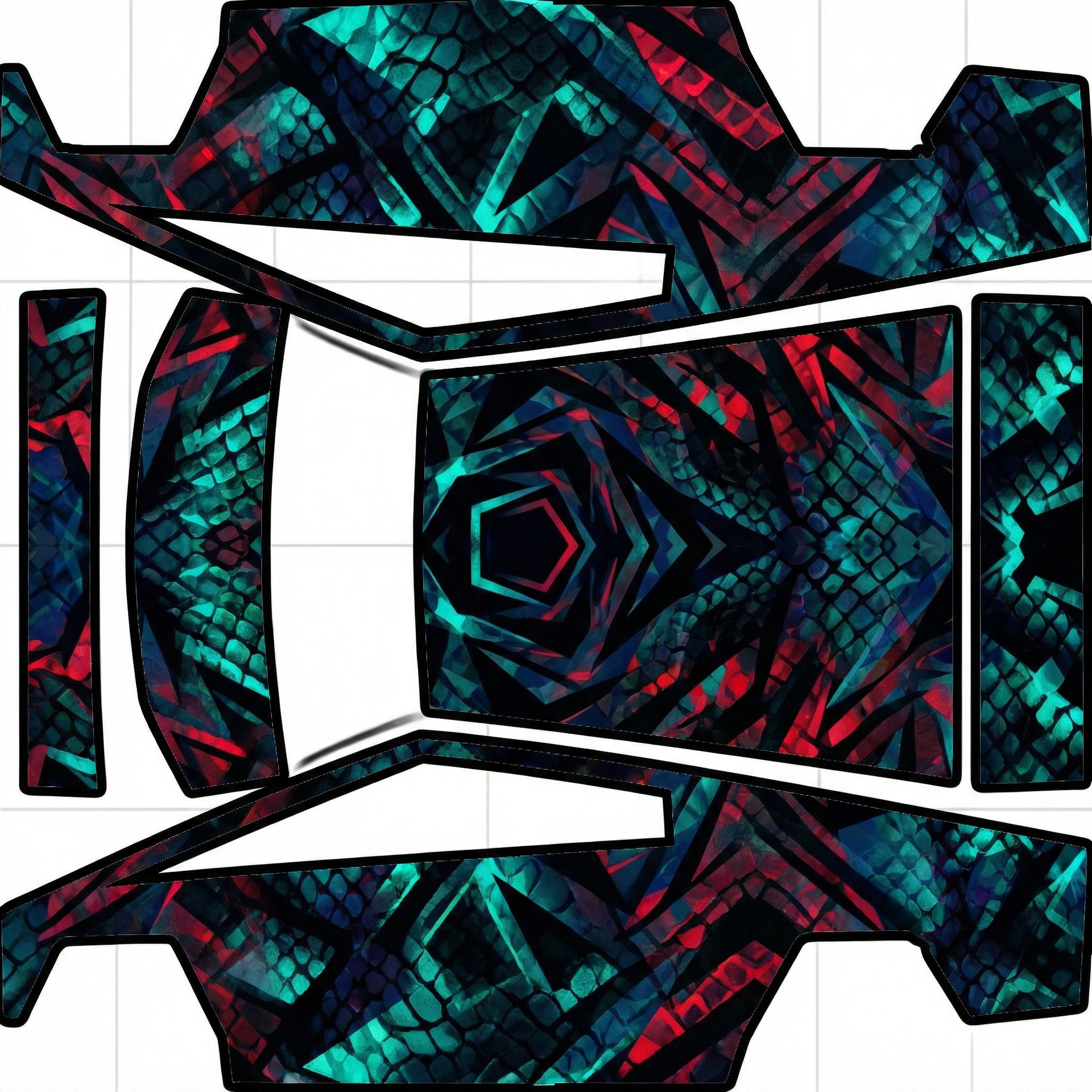 White eyes black dragon theme — AI wrap design for a Cybertruck