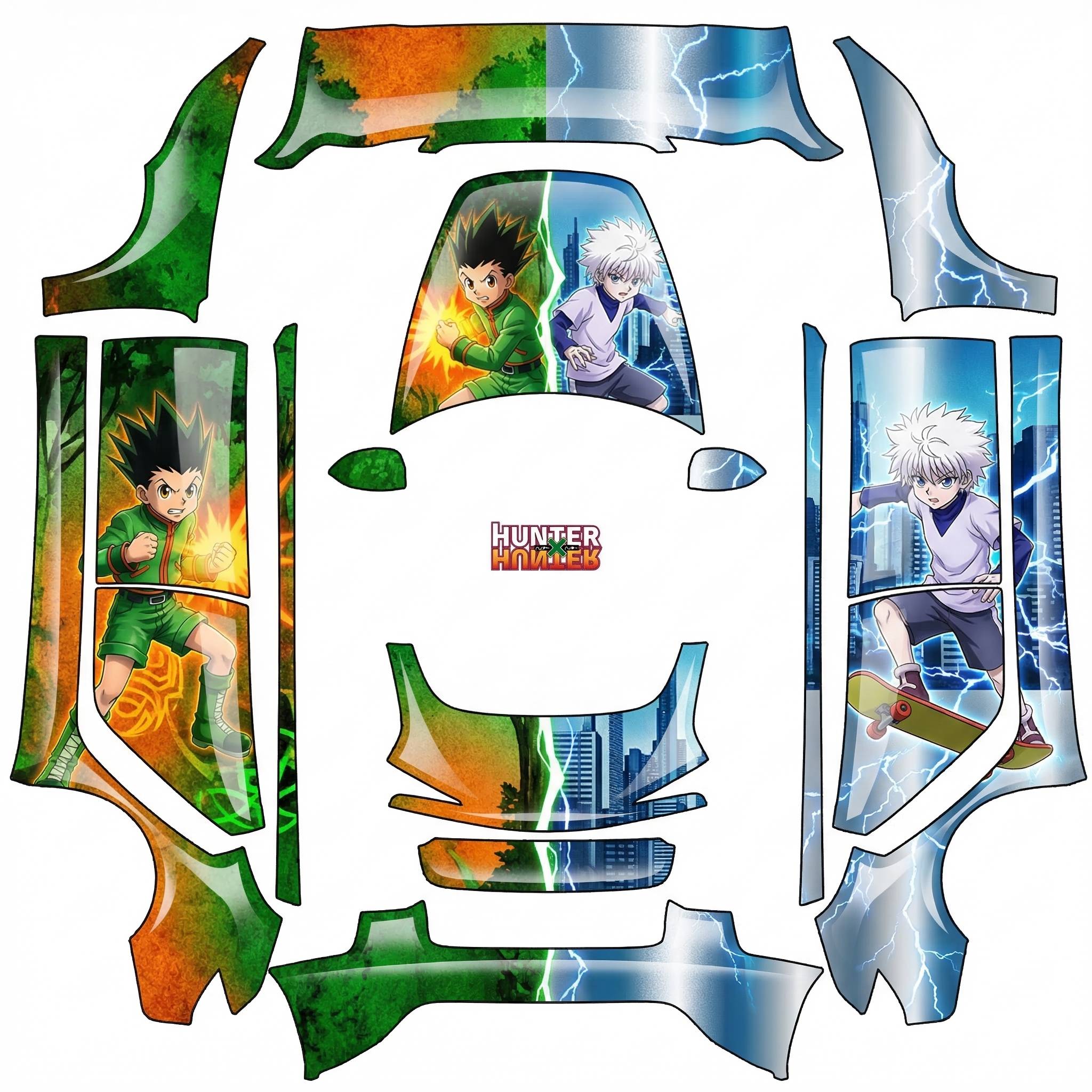 Hunter X Hunter Gon and Killua themed wrap I want… — AI wrap design for a Model 3 (2024+ Base)