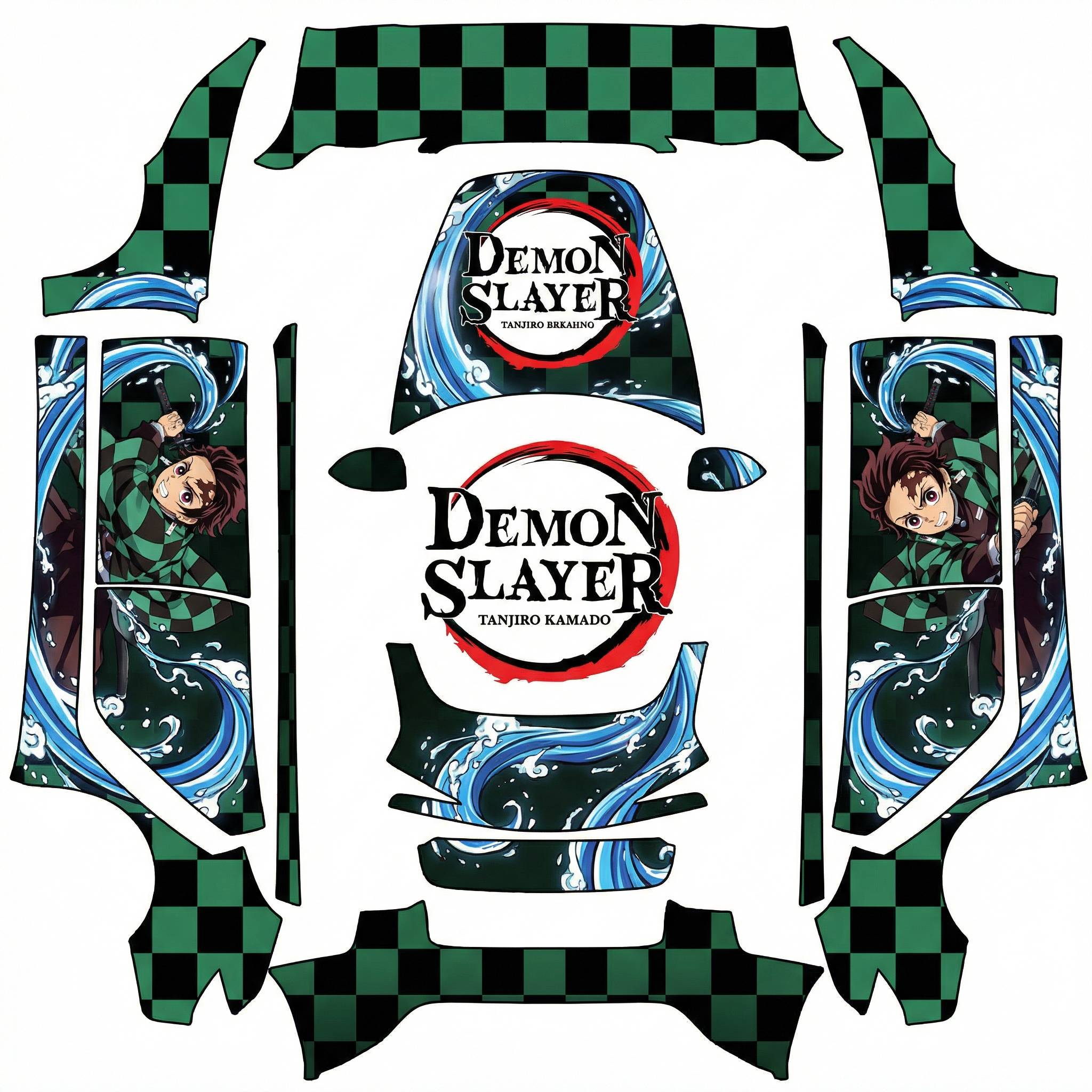 Demon Slayer anime Tanjiro pattern with the logo… — AI wrap design for a Model 3 (2024+ Base)
