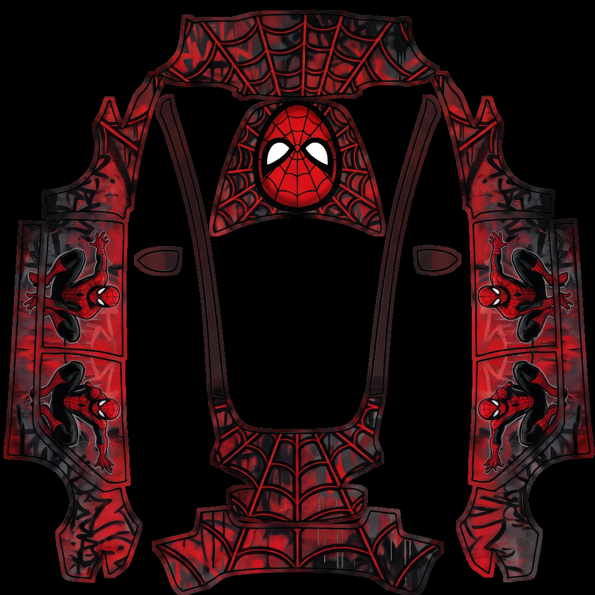 Large, centered Spider-Man mask emblem — AI wrap design for a Model 3