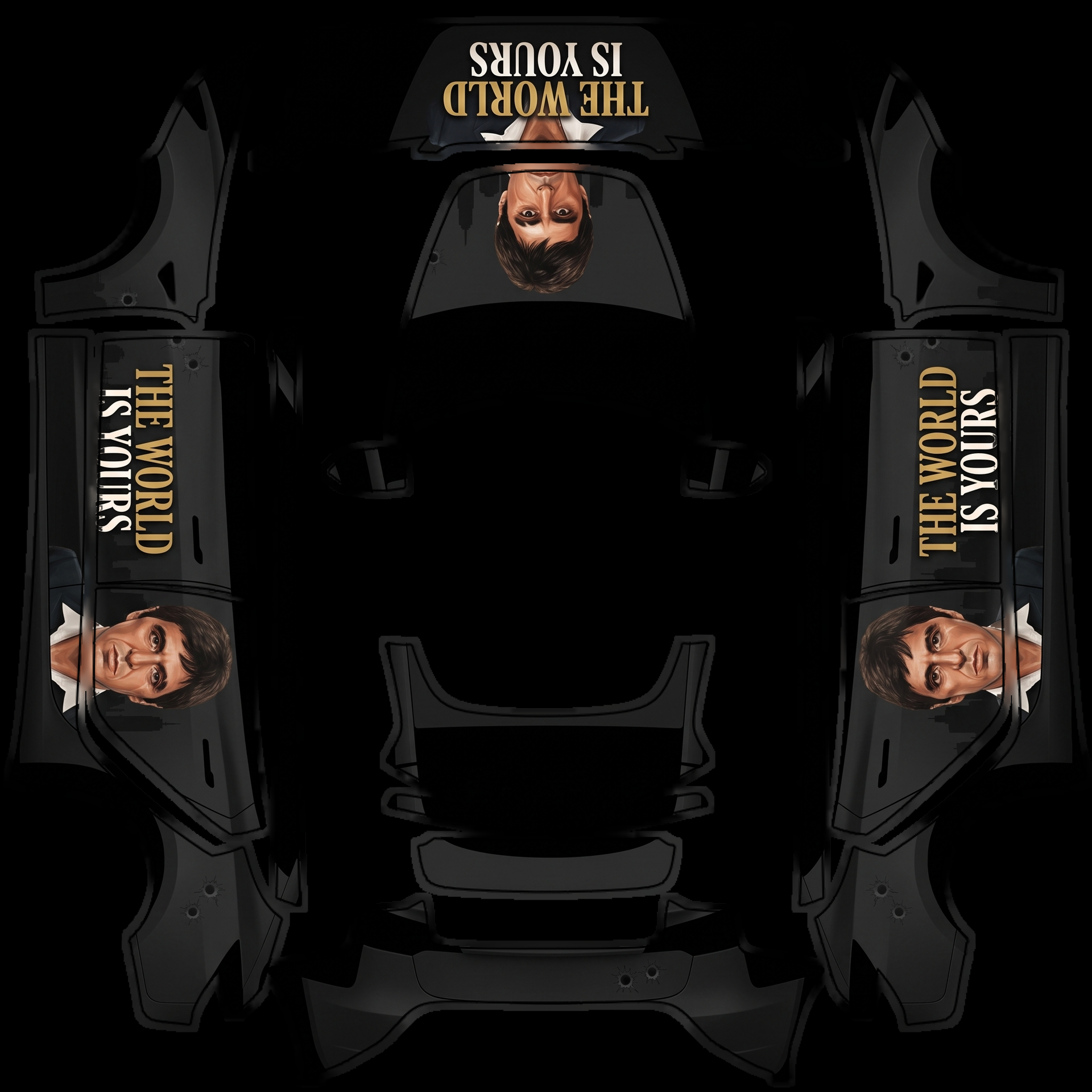 Scarface Tony Montana with the world — AI wrap design for a Model 3 (2024+) Standard & Premium