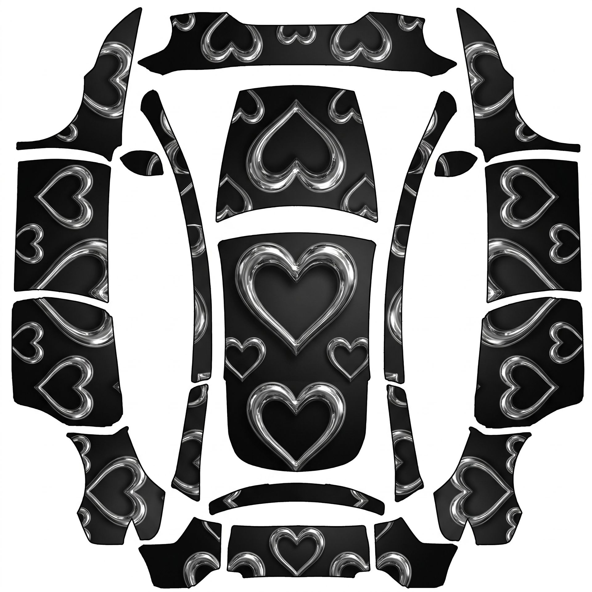 Chrome heart satin black wrap — AI wrap design for a Model Y L
