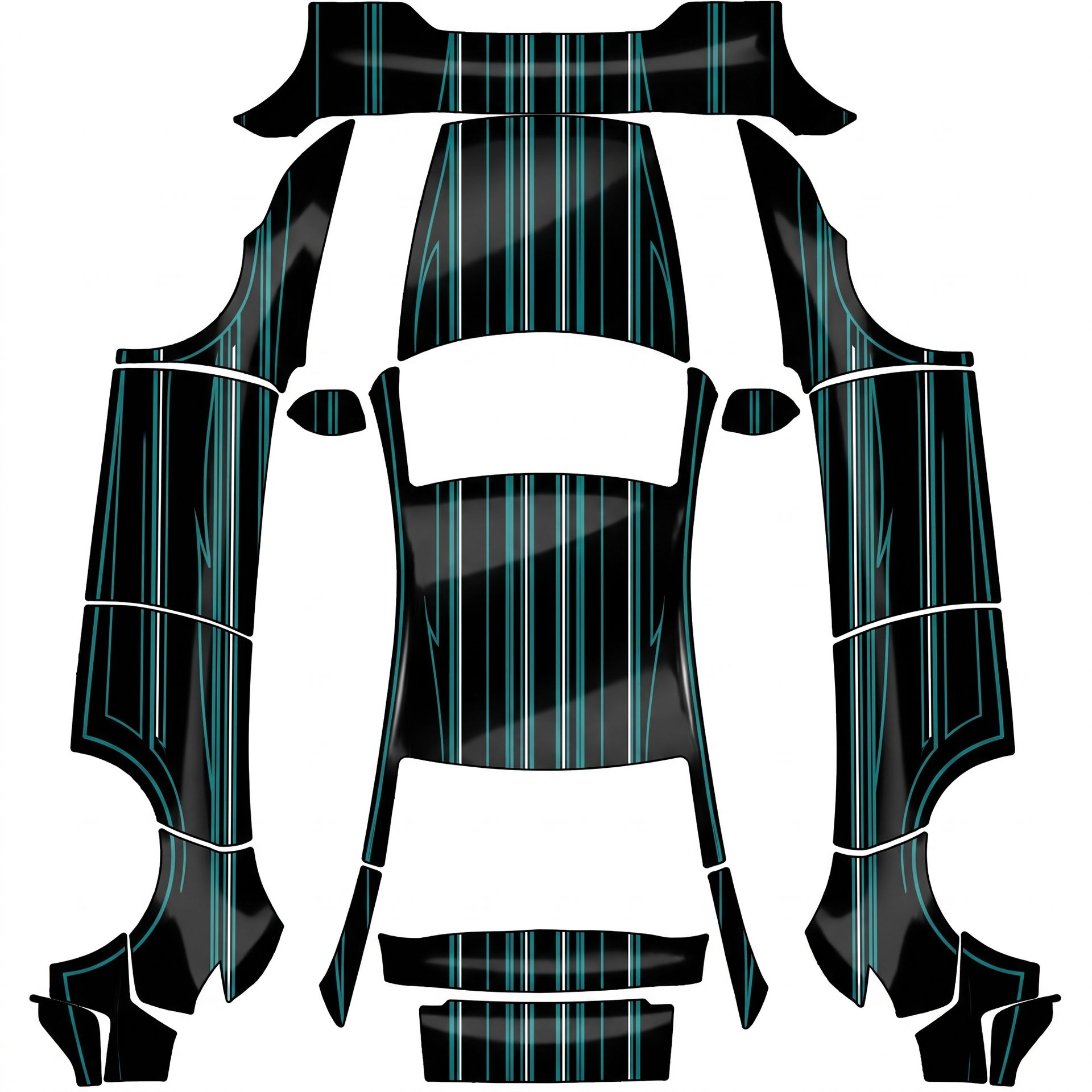 Teal white vertical pinstripes on a shiny — AI wrap design for a Model Y (2025+ Performance)