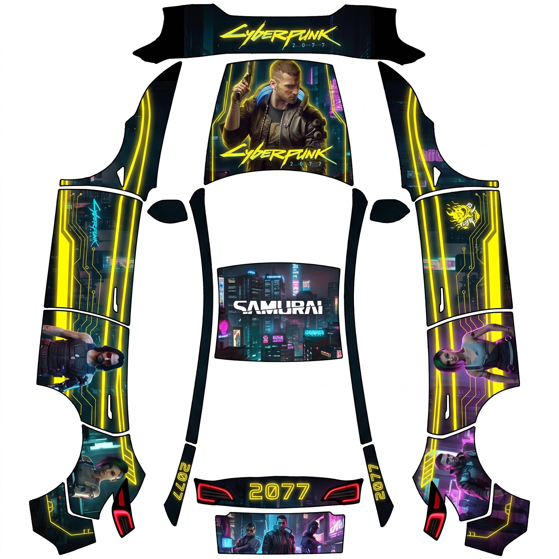 From cyberpunk 77 Style — AI wrap design for a Model Y (2025+) Premium