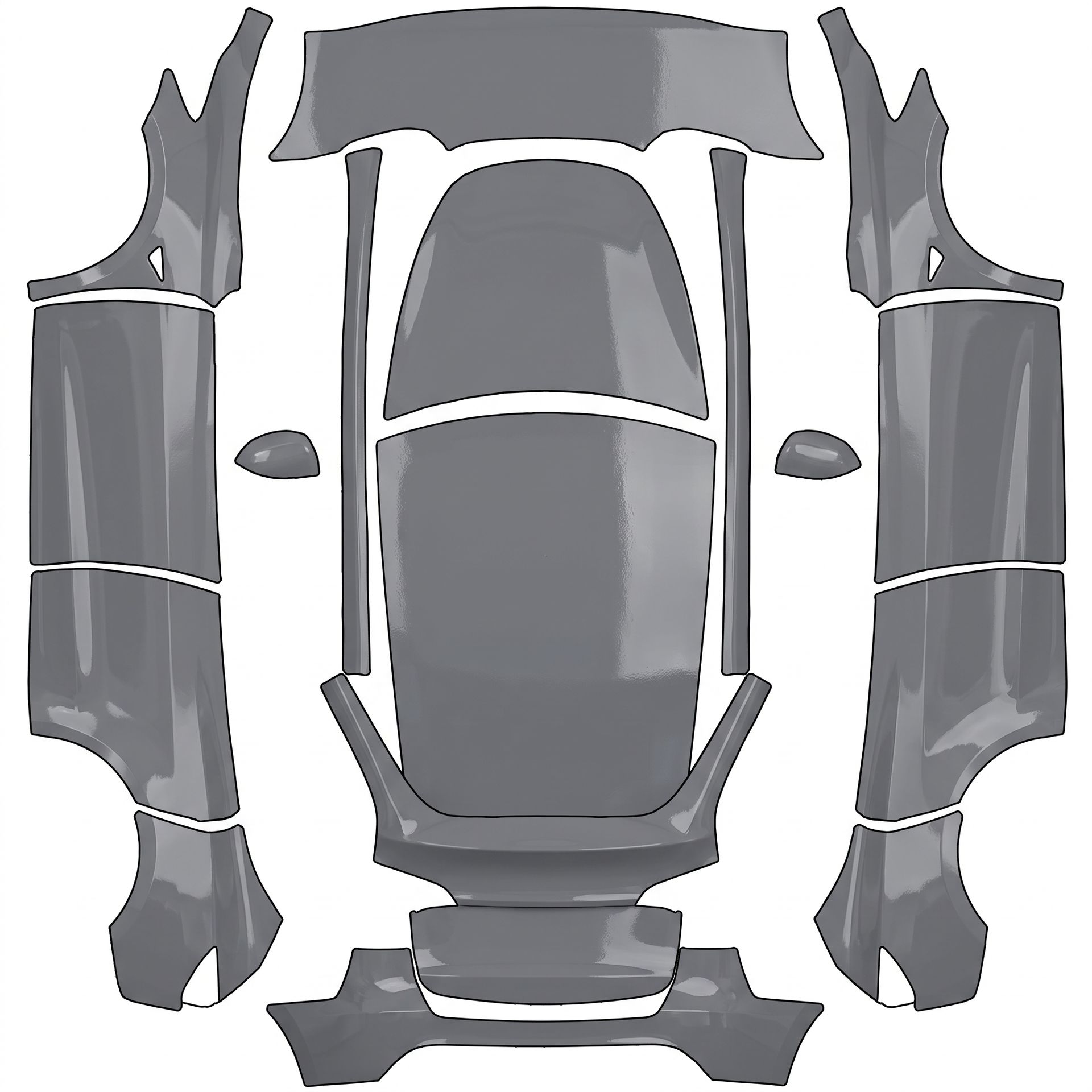Wrap in glossy urban gray — AI wrap design for a Model Y
