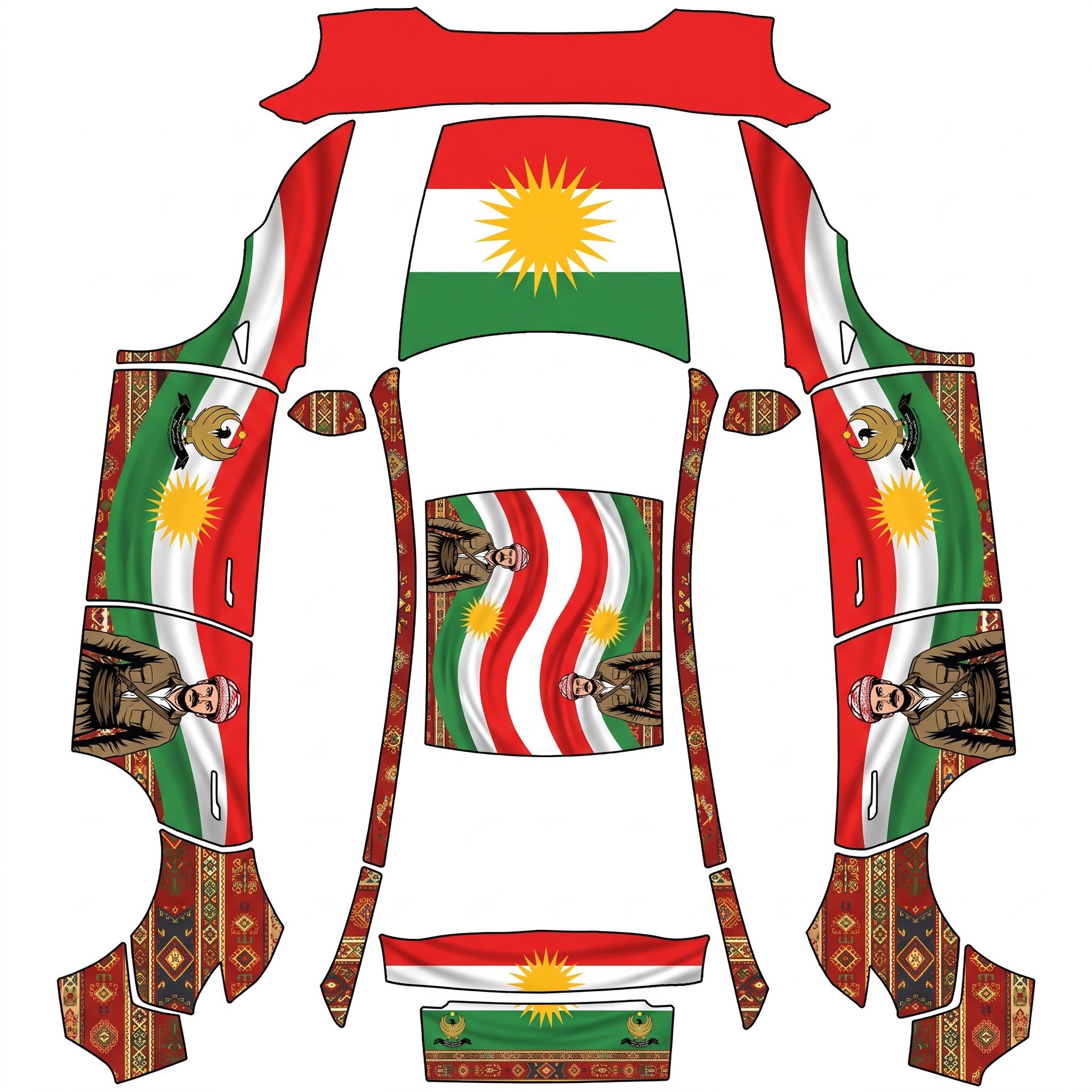 Kurdish flag will be centered and upright — AI wrap design for a Model Y (2025+) Premium
