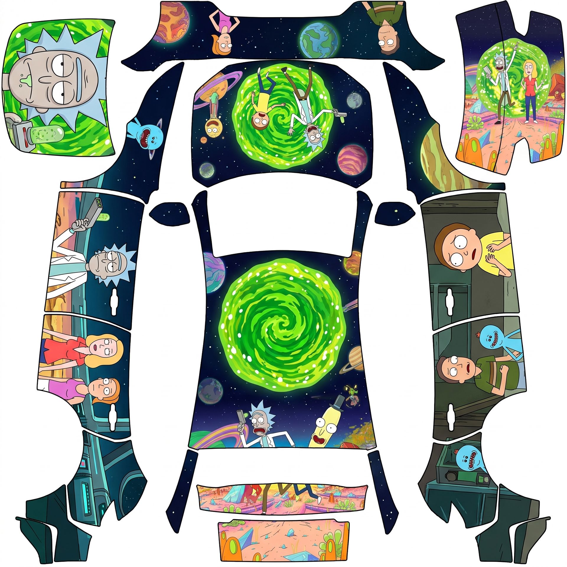 Rick and Morty theme — AI wrap design for a Model Y (2025+ Performance)