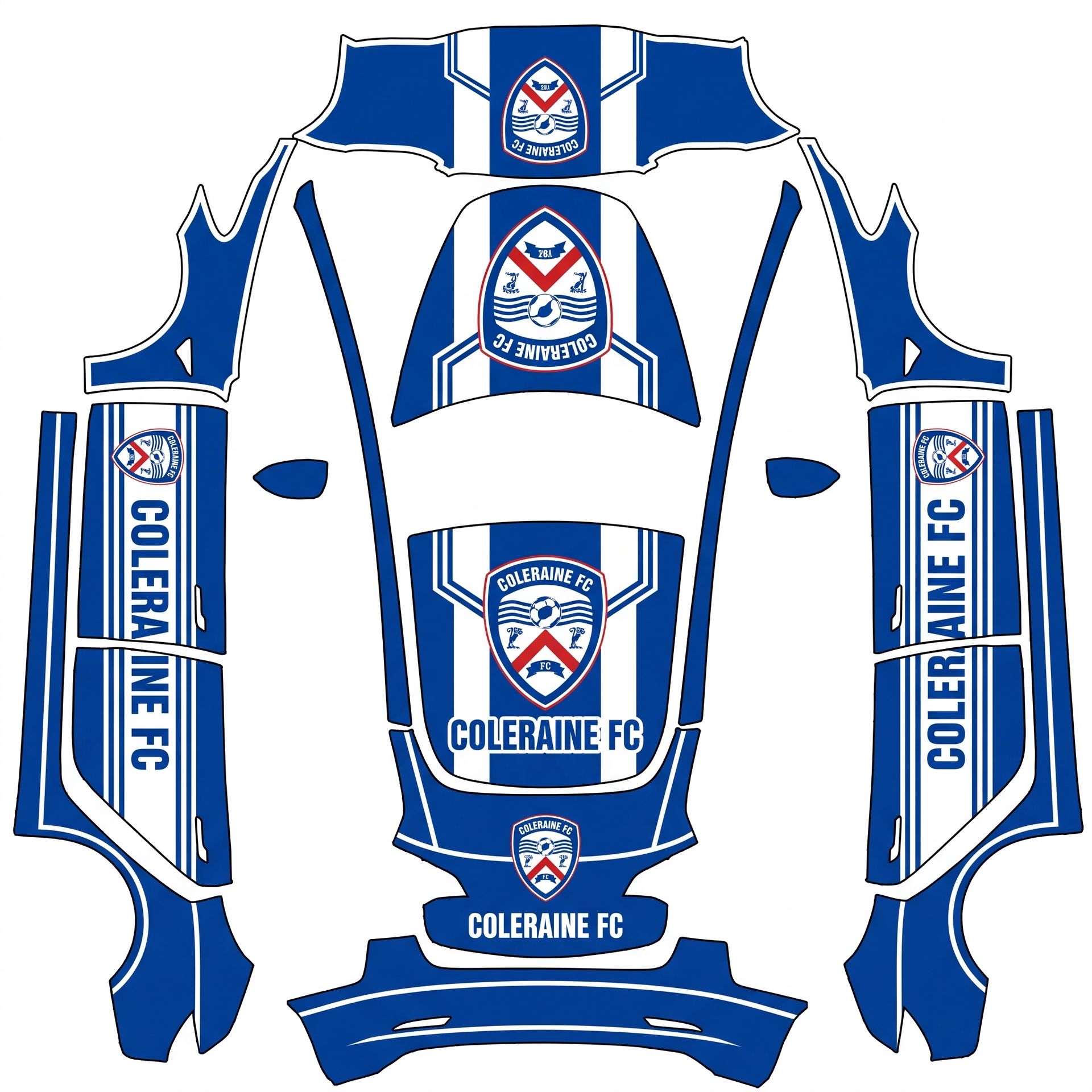 It about Coleraine FC with the badge — AI wrap design for a Model 3